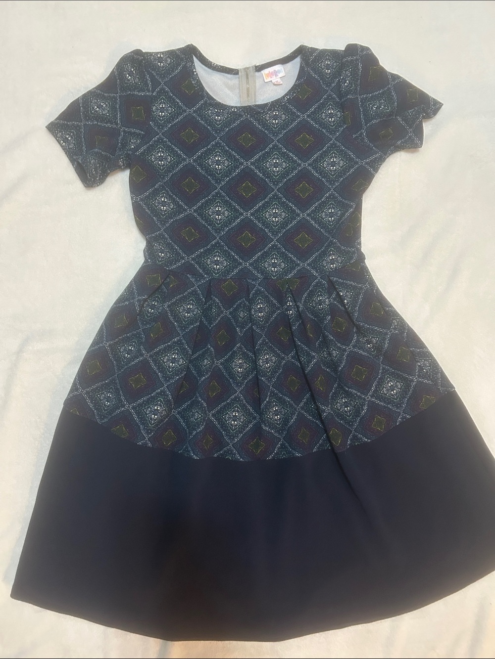 LuLaRoe Women’s Dress Navy Diamond-Patterned Fit & Flare Dress Size Medium